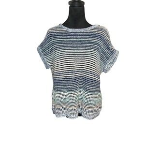 J.‎ Jill Pure Jill Short Sleeve Textured Open Knit Sweater Brown Blue Small